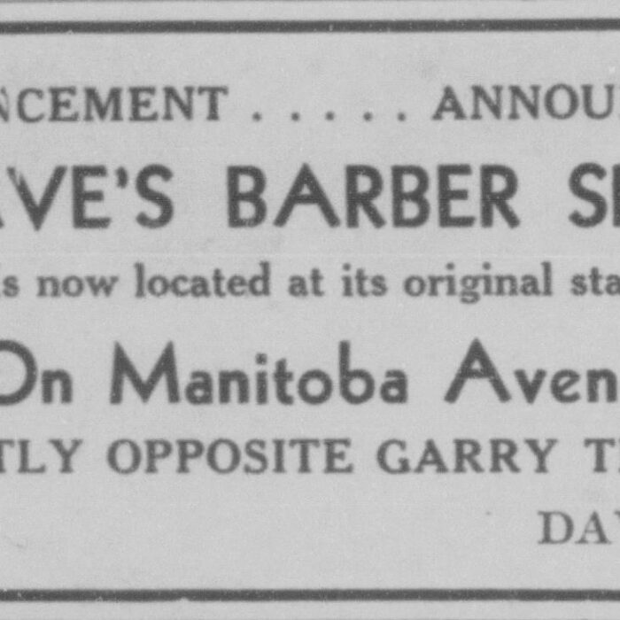 Advertisement for Dave's Barber Shop, 1951, Selkirk Enterprise Advertisement for Dave's Barber Shop