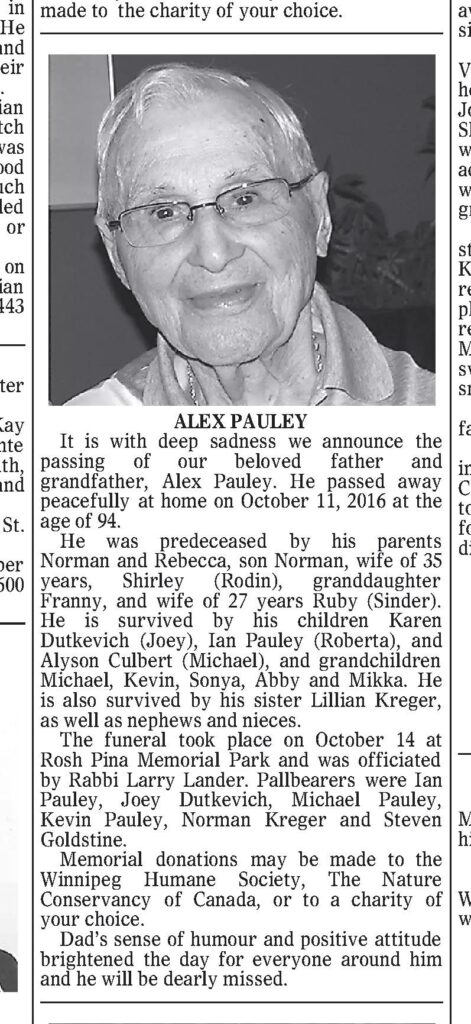 Alex Pauley Obituary