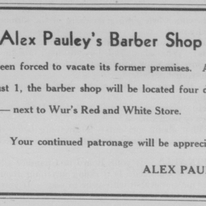 Alex Pauley's Barber Shop is Forced to Vacate, 1951, Selkirk Enterprise Alex Pauley's Barber Shop is Forced to Vacate