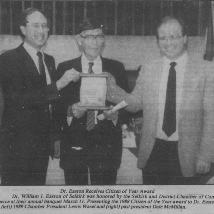 Dr. Easton Receives Citizen of the Year Award, 1989, Selkirk Journal Dr. Easton Receives Citizen of the Year Award