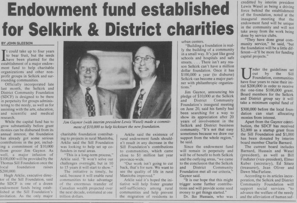 Endowment Fund Established for Selkirk & District Charities