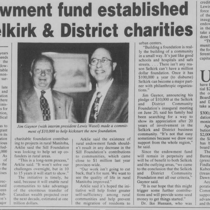 Endowment Fund Established for Selkirk & District Charities