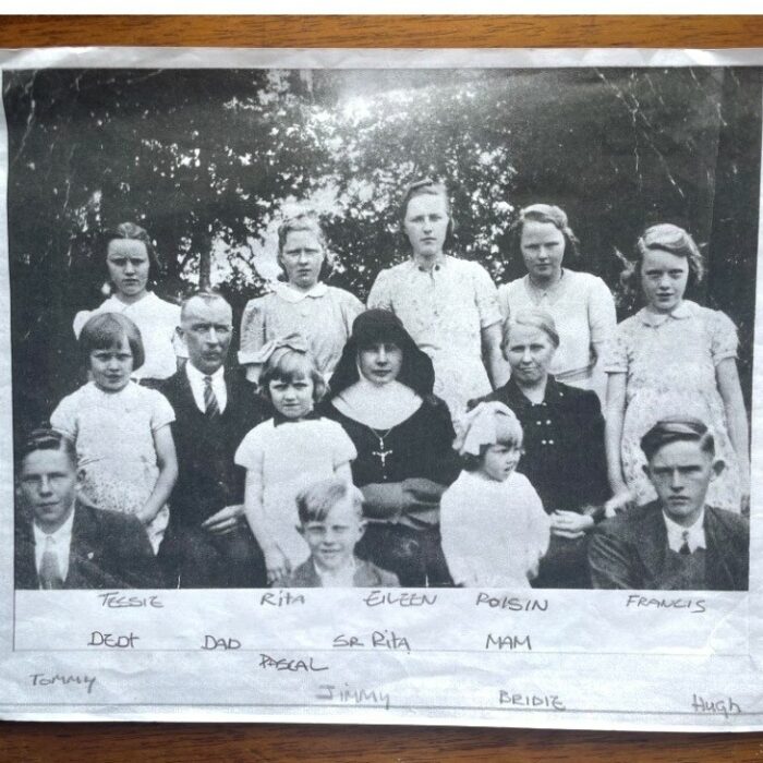 Black and white photo of a family.