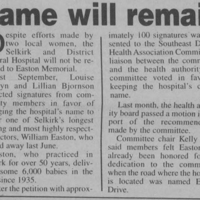 Name Will Remain, 1999, Selkirk Journal Name Will Remain