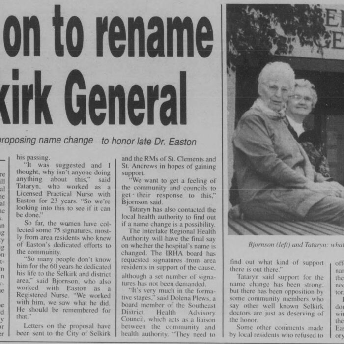 Push on to Rename Selkirk General, 1998, Selkirk Journal Push on to Rename Selkirk General