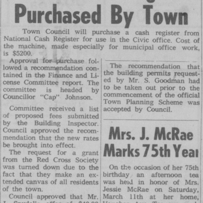 $5200 Cash Register Purchased by Town, 1961, Selkirk Enterprise $5200 Cash Register Purchased by Town
