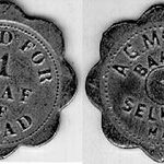 Bread Tokens from A.G. McLeod Bakery in Selkirk, c. 1900, G. McBean- Red River Ancestry Black and white photo of two bread tokens from McLeod's Bakery