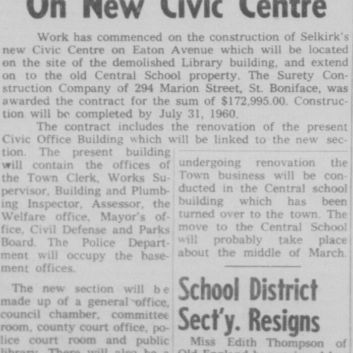 Construction Underway on New Civic Centre, 1960, Selkirk Enterprise Construction Underway on New Civic Centre