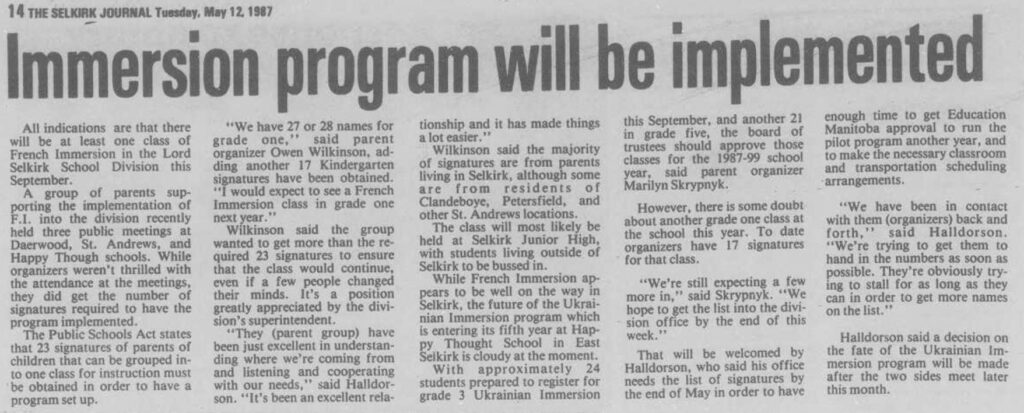 French Immersion will be Implemented