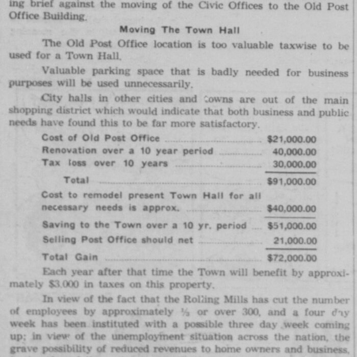 Local Merchants Oppose Move of Town Offices to Old P.O. Building, 1957, Selkirk Enterprise Local Merchants Oppose Move of Town Offices to Old P.O. Building