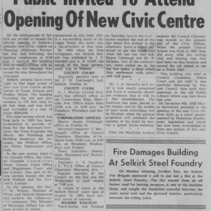 Public Invited to Attend Opening of New Civic Centre, 1960, Selkirk Enterprise Public Invited to Attend Opening of New Civic Centre