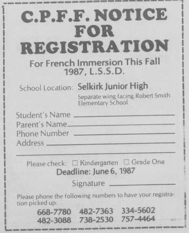 Registration for French Immersion