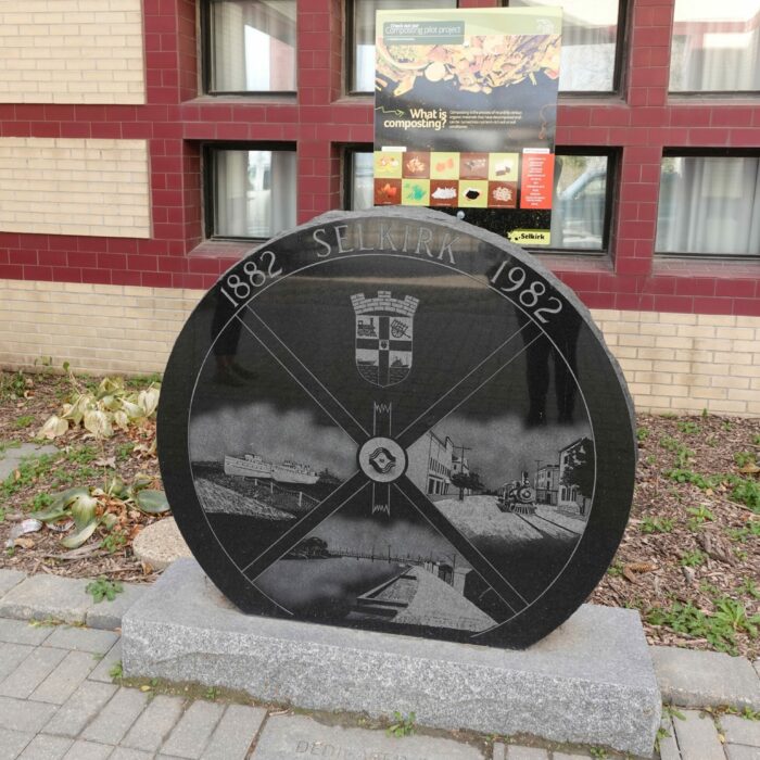 Selkirk Centennial Stone at Civic Office, 2022, Selkirk Museum Collection Colour photo of the Centennial monument at the front of civic office