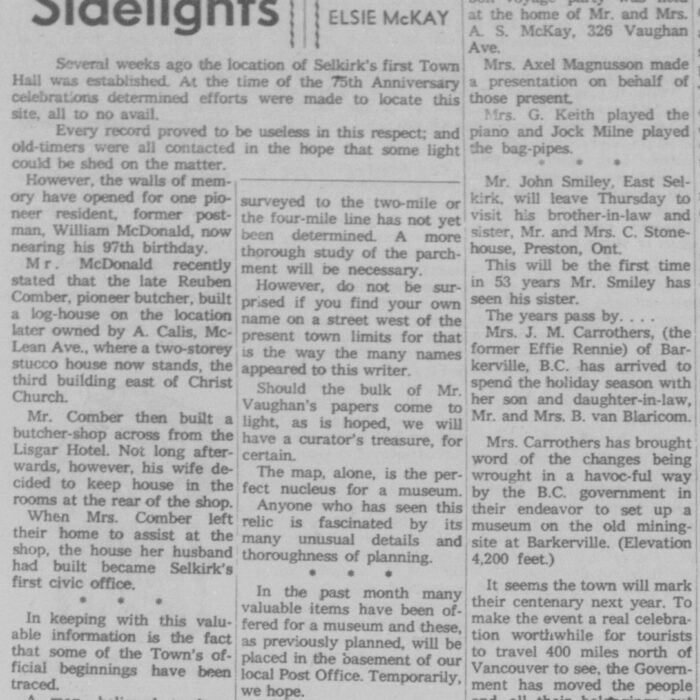 Selkirk Sidelights, 1961, Selkirk Enterprise Selkirk Sidelights