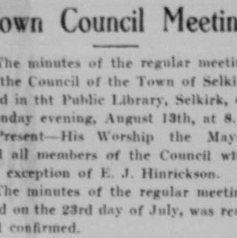 Town Council Meeting at the Public Library, 1928, Selkirk Enterprise Town Council Meeting at the Public Library