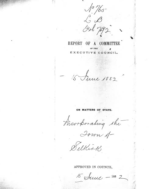 Town of Selkirk Incorporation Document