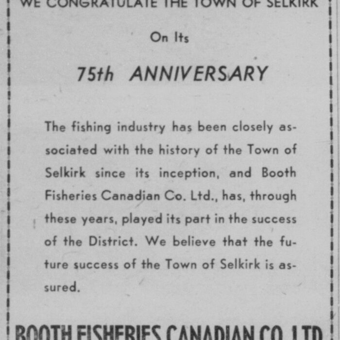 Booth Fisheries Congratulates Selkirk, 1957, Selkirk Enterprise Booth Fisheries Congratulates Selkirk