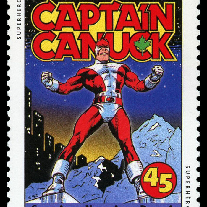 George Freeman’s Captain Canuck artwork was used to represent the character on Canada Post’s Canadian Superheroes stamp set