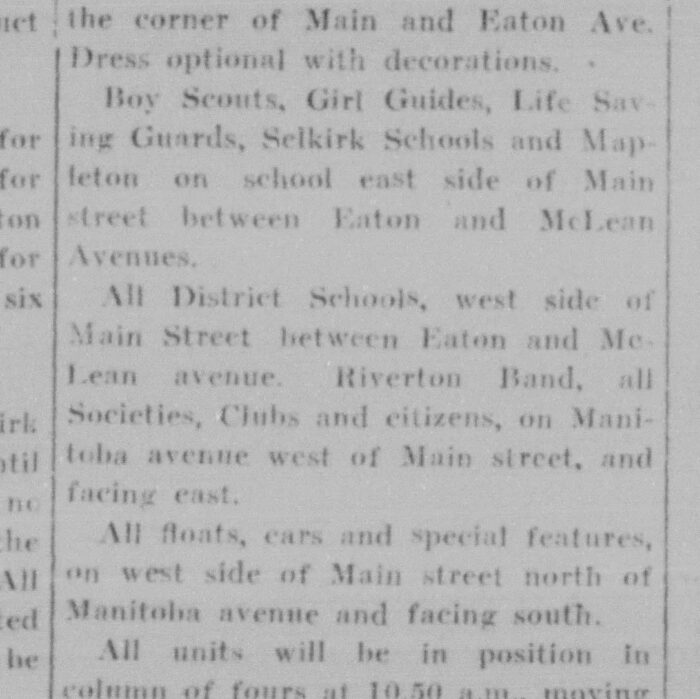 Jubilee Parade is Planned in Selkirk, 1927, Selkirk Weekly Record Jubilee Parade is Planned in Selkirk