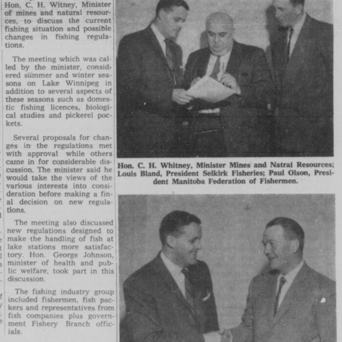 Manitoba's Fishing Industry Men Discuss Regulations with Minister, 1960, Selkirk Enterprise Manitoba's Fishing Industry Men Discuss Regulations with Minister
