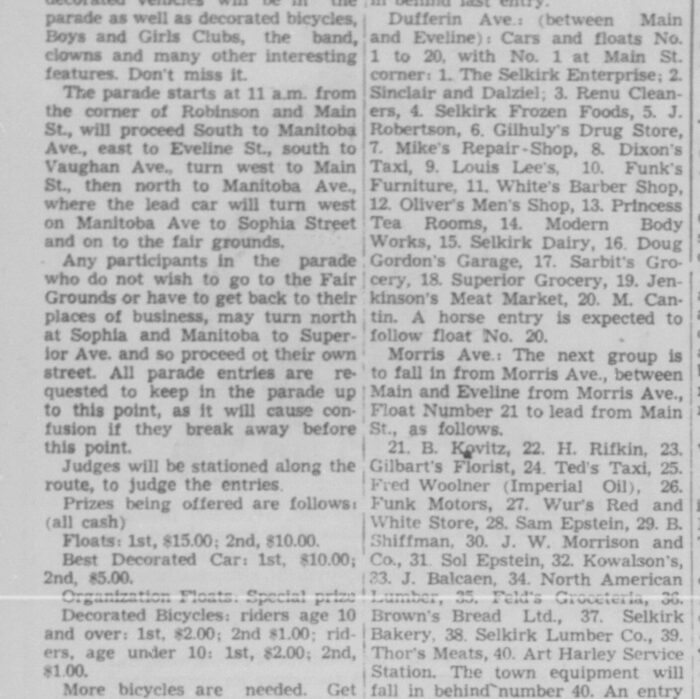 Selkirk Sees the Return of the Fair Day Parade, 1949, Selkirk Enterprise Selkirk Sees the Return of the Fair Day Parade
