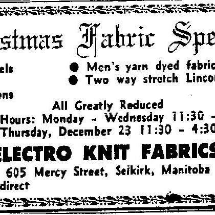 Christmas Fabric Specials Ad, 1971, Winnipeg Free Press Christmas Fabric Specials Ad