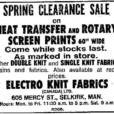 Electro-Knit Ad, 1976, Winnipeg Free Press Electro-Knit Ad