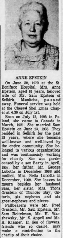 Anne Epstein Obituary