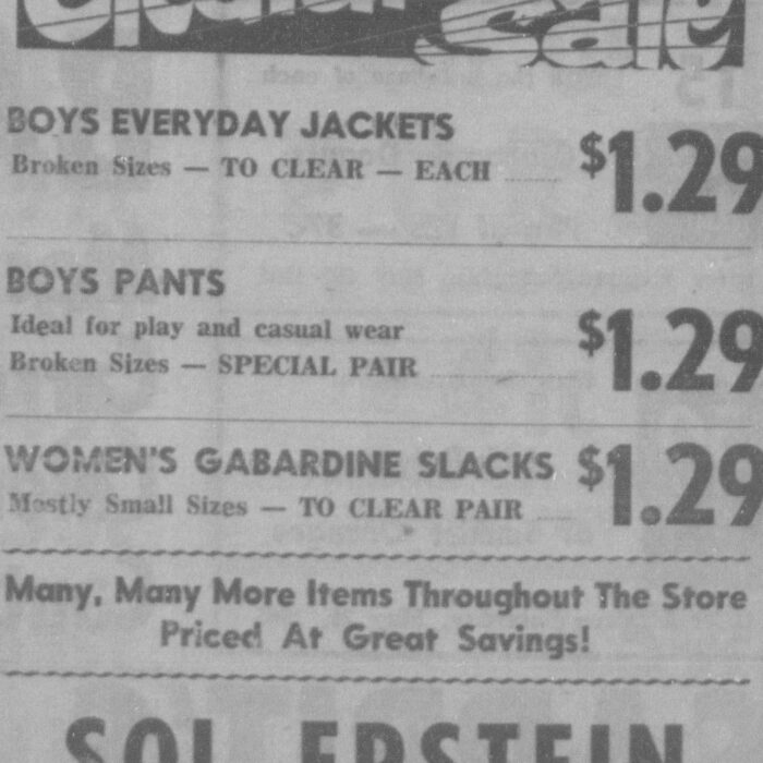 Sol Epstein's Clearance Sale, 1965, Selkirk Enterprise Sol Epstein's Clearance Sale, 1965