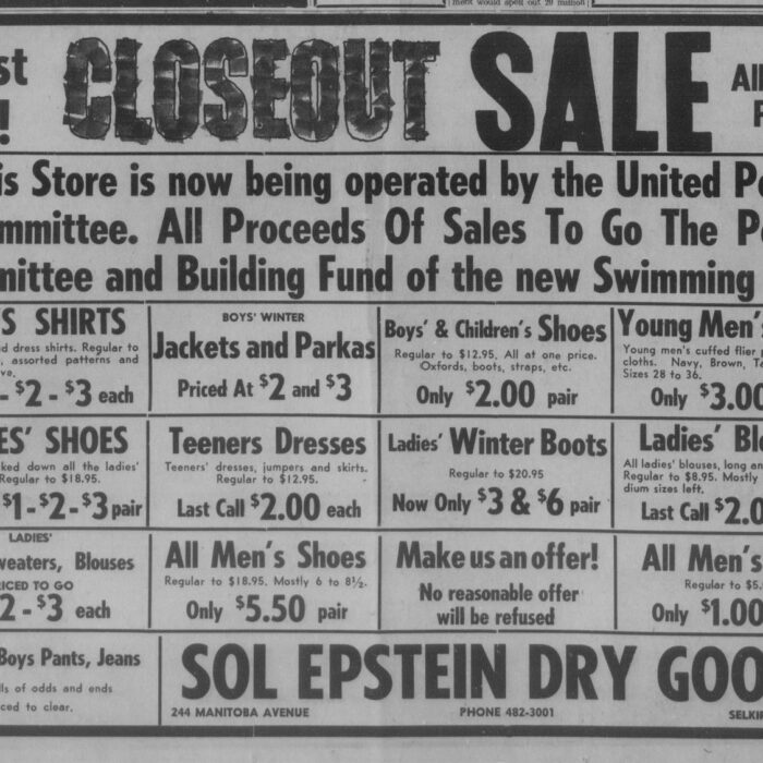 Sol Epstein's Closeout Sale, 1974, Selkirk Enterprise Sol Epstein's Closeout Sale