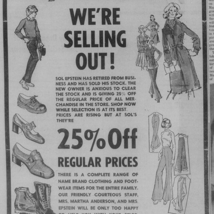 Sol Epstein's Liquidation Sale, 1974, Selkirk Enterprise Sol Epstein's Liquidation Sale
