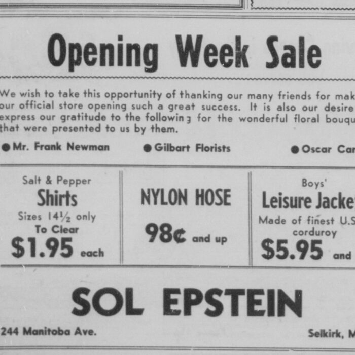 Sol Epstein's Opening Sale, 1953, Selkirk Enterprise Sol Epstein's Opening Sale
