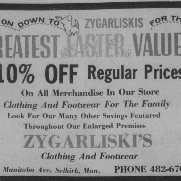 Zygarliski's Advertisement, 1976, Selkirk Enterprise Zygarliski's Advertisement